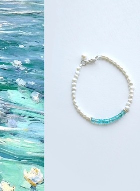 天然925银镀金淡水珍珠水晶手链