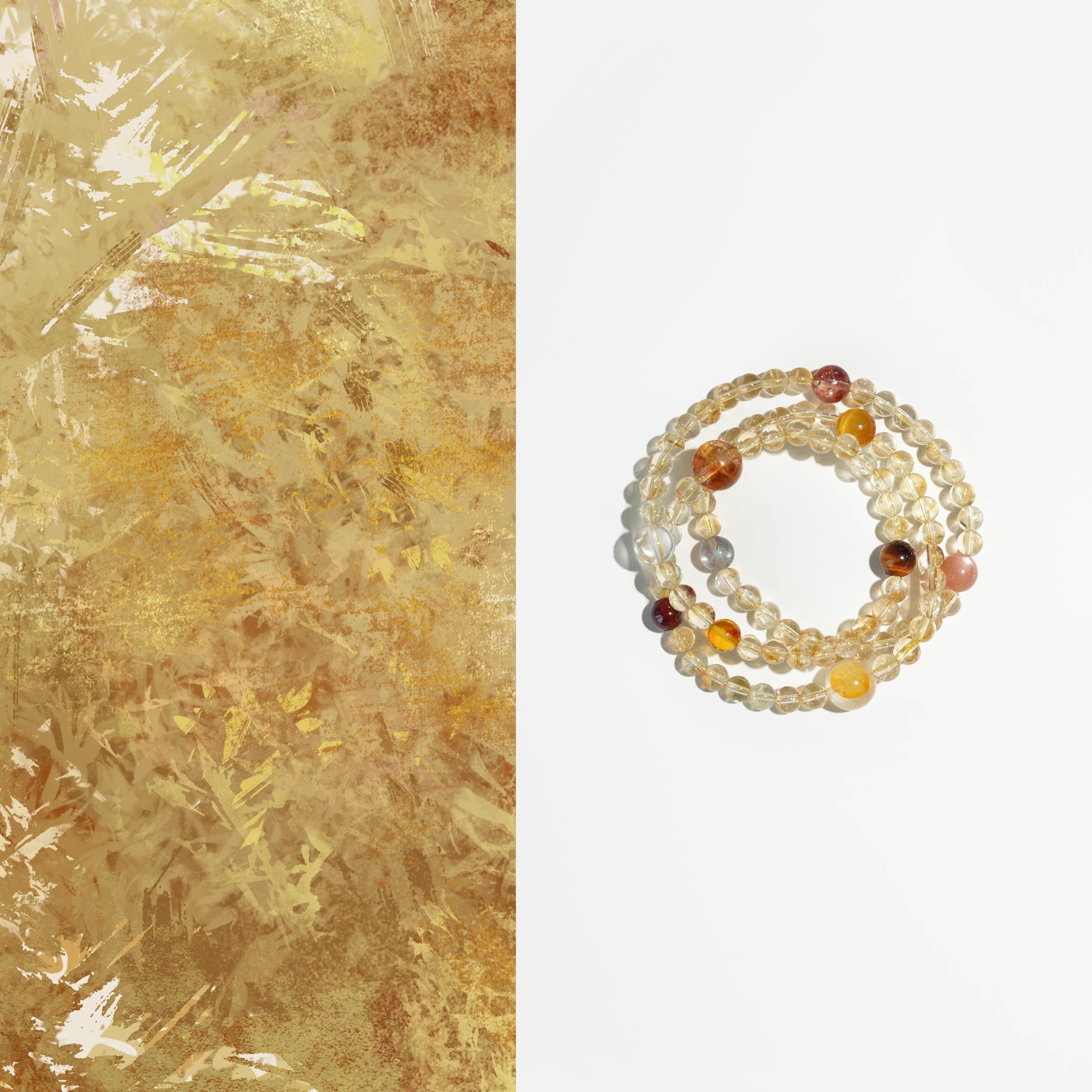 QIANTAO「朝露」原创中式天然黄塔晶多宝多圈招财手串两戴礼物