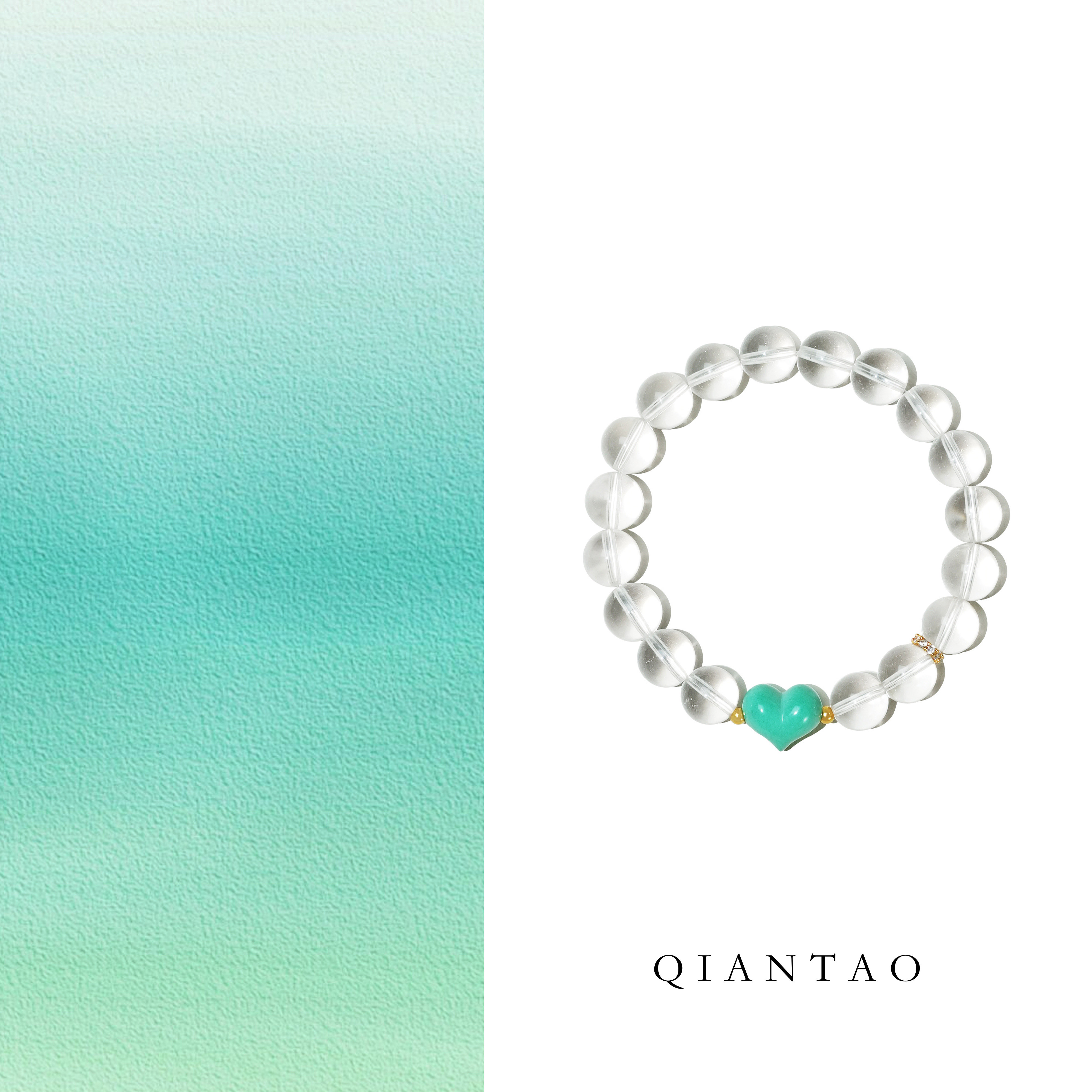 QIANTAO「心澜」稳定情绪天然白水晶绿松石水晶手串招财女生礼物
