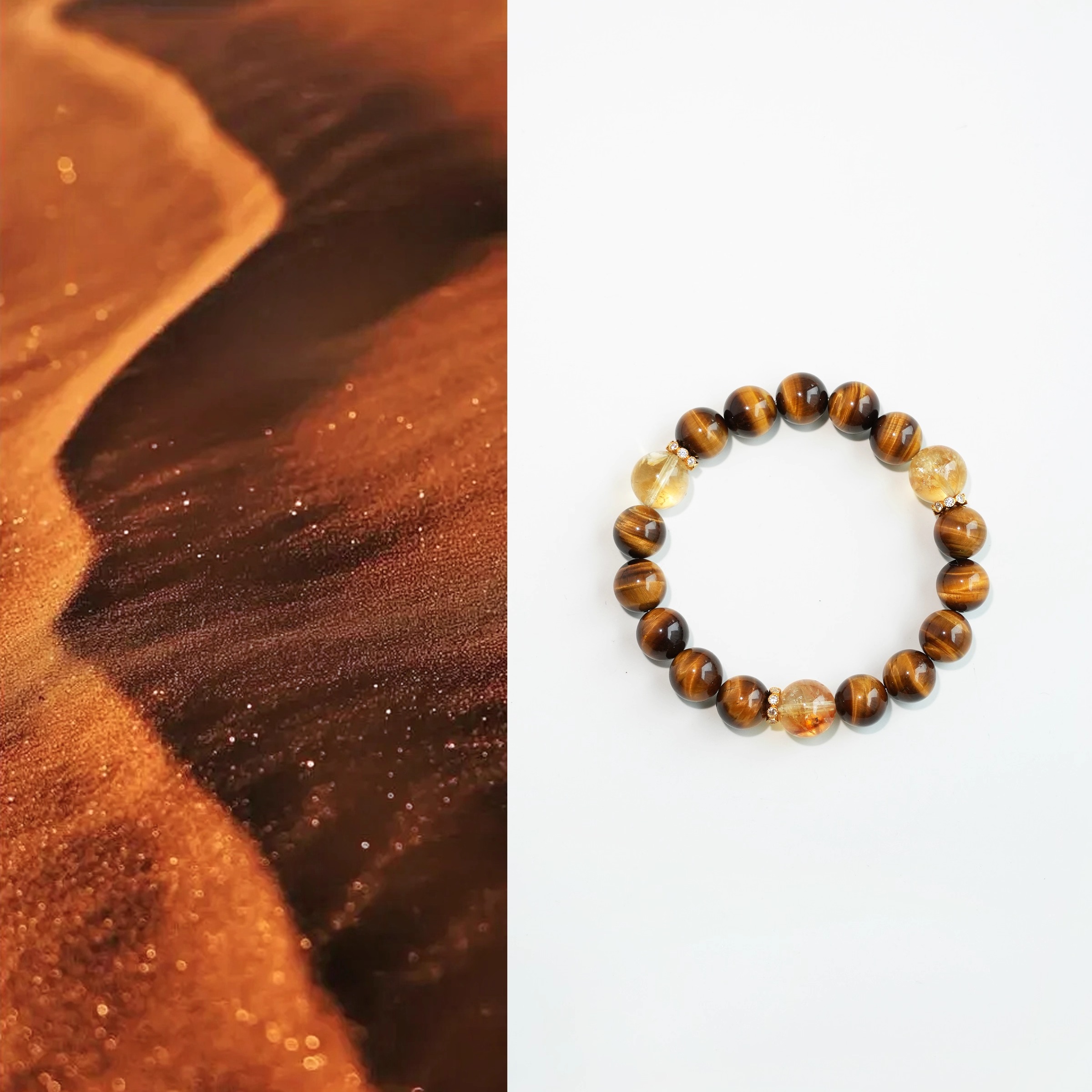 QIANTAO「破晓」原创天然黄塔晶手链情侣虎眼石水晶招财手串礼物