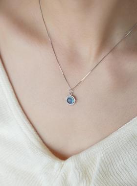 天然原创海蓝宝礼物锁骨链925银