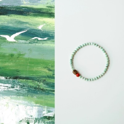 QIANTAO「拾山」原创中式天然原矿绿松石南红文艺手链手串礼物