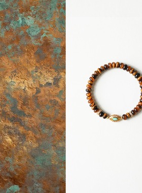 QIANTAO「年轮」原创天然虎眼石手链情侣绿松石水晶招财手串礼物