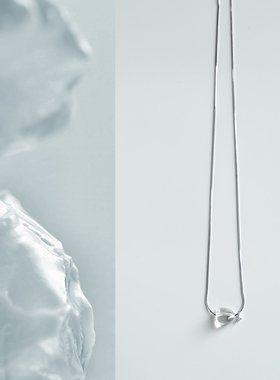 QIANTAO「山雨叙」原创天然冰透白水晶项链925银锆石吊坠女锁骨链