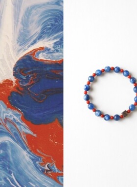 QIANTAO「蓝颜」原创天然高品质猫眼蓝晶石南红手串情侣手链礼物