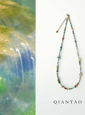 QIANTAO「橡木苔青」原创中式天然原矿绿松石多宝项链锁骨链礼物