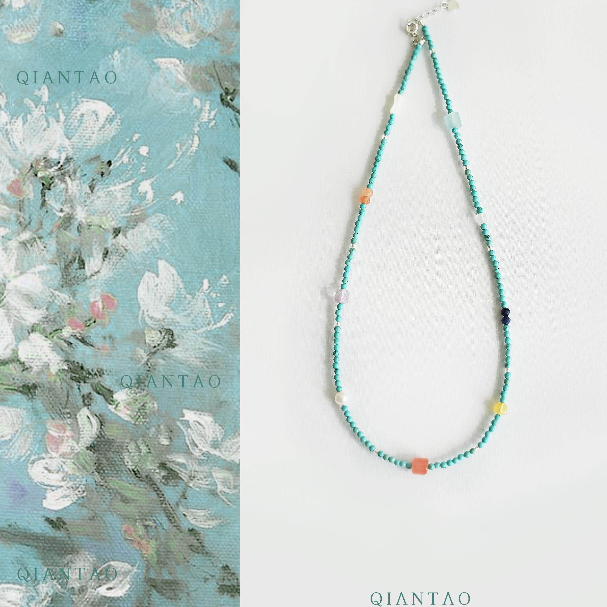 QIANTAO「天青」原创国风新中式天然绿松石文艺项链女锁骨链礼物,饰品/流行首饰/时尚饰品新,项链,淘宝优惠券,粉丝福利购,淘宝优惠卷