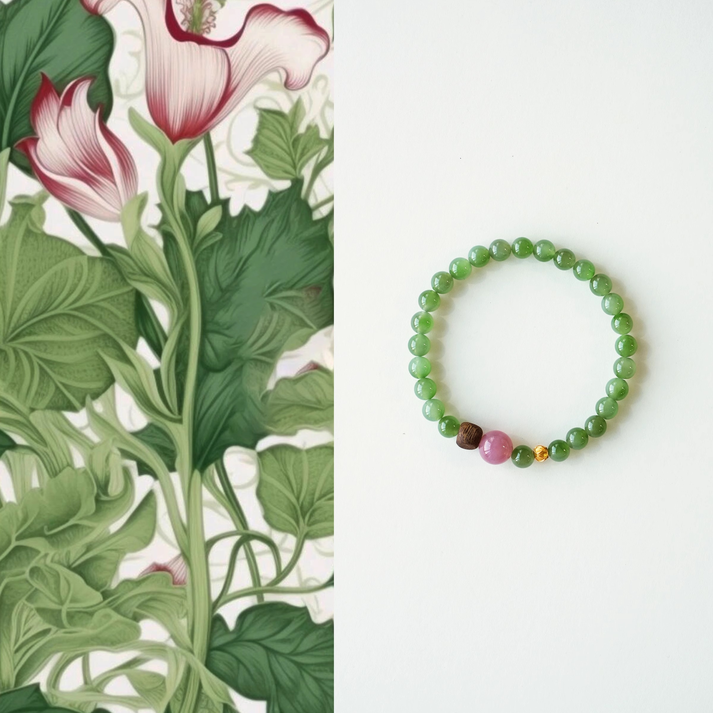 QIANTAO「山间雾」原创中式天然和田玉碧玉手串女紫马粉沉香礼物