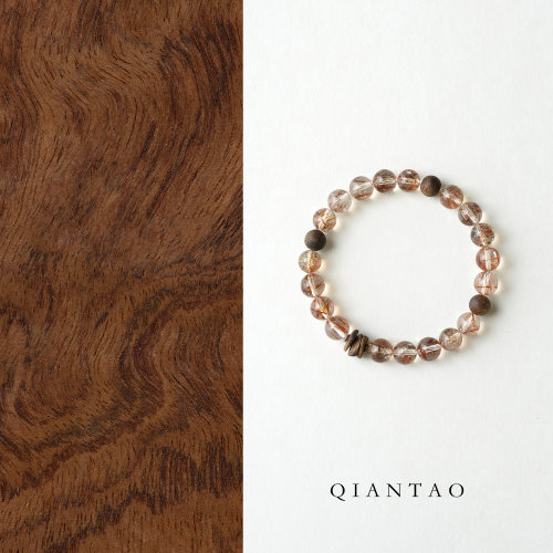 QIANTAO「槐序」原创天然黑金超铜发晶沉香手链水晶招财手串礼物