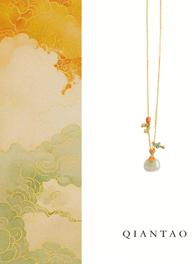 QIANTAO「玉果」原创天然和田玉吉象吊坠项链女银镀金锁骨链礼物