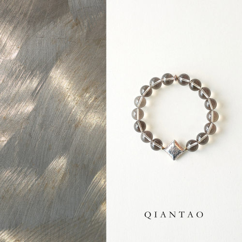 QIANTAO「银絮」原创中式天然茶晶水晶手串纯银925手链女生礼物