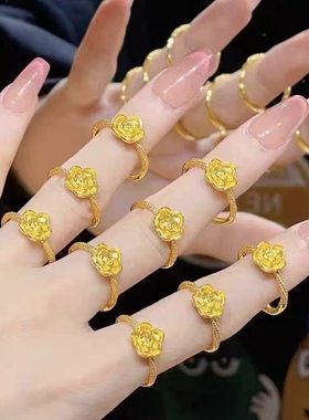 沙金玫瑰女士可调戒指小众轻奢