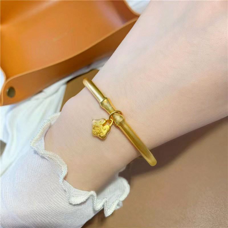 越南古法沙金手镯平安长命锁吊坠手环镀黄金色999手链开口手镯女