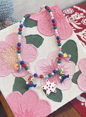 新款马里奥串珠项链可爱卡通