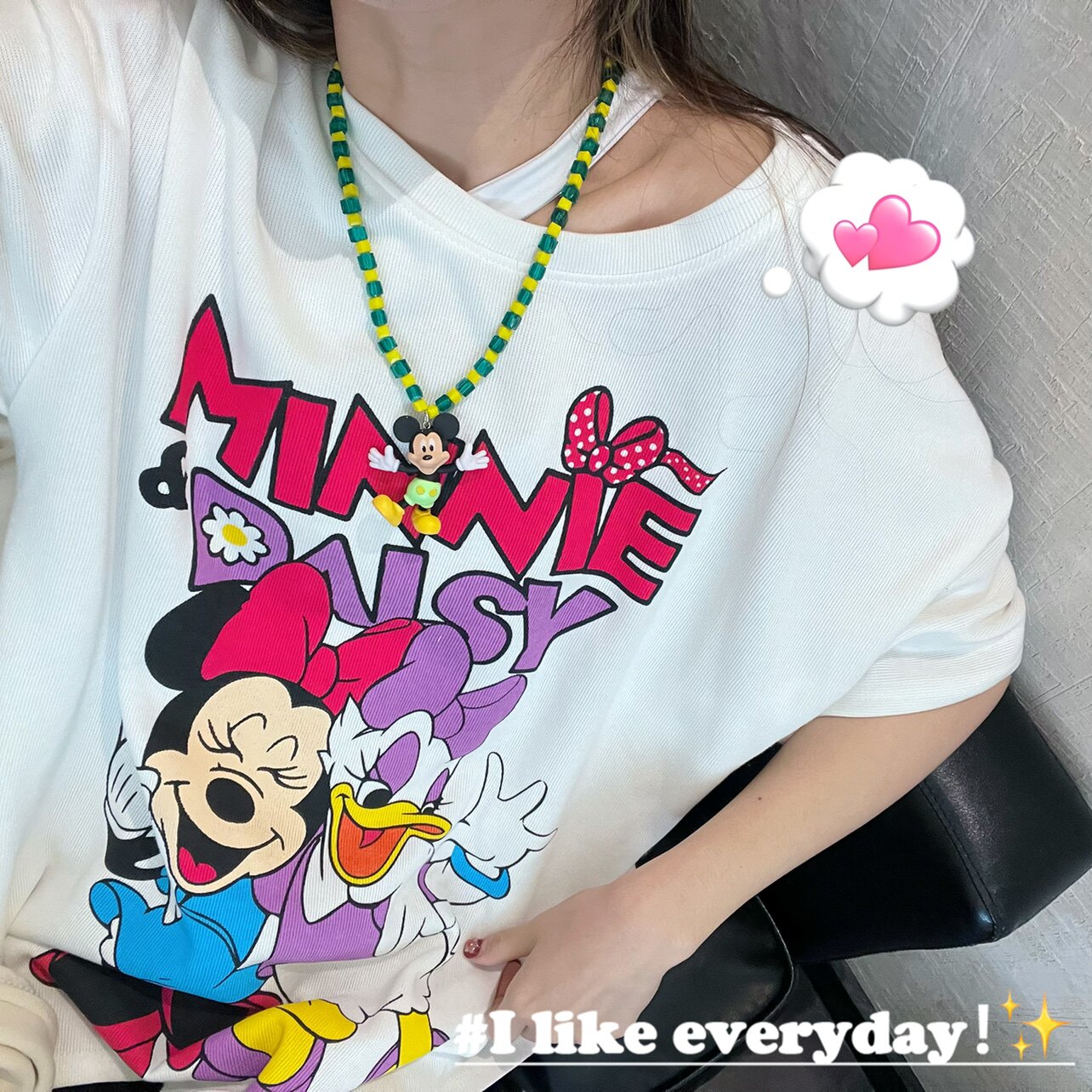 日韩手工春季网红绿色水晶串珠卡通可爱米奇米妮项链颈链锁骨链女