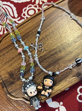 黑白小丑魔女泡泡玛特茉莉项链