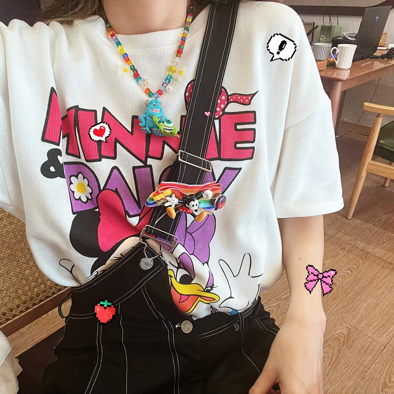 日韩卡通可爱串珠项链毛怪大眼仔怪兽大学水晶彩色项链少女心可爱