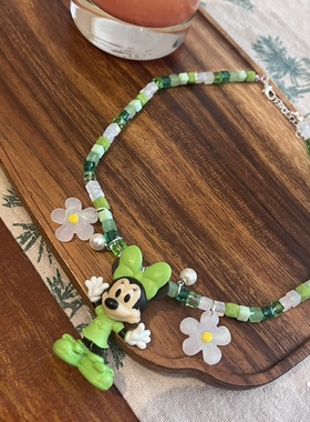 绿色系水晶串珠项链米妮锁骨链