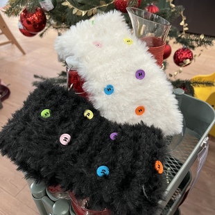 白露同款韩国新款彩色纽扣毛绒宽边发带保暖护耳头带遮发际线发箍