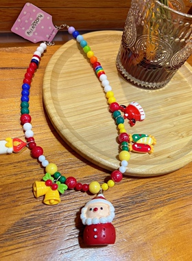 圣诞老人彩色串珠短款项链颈链