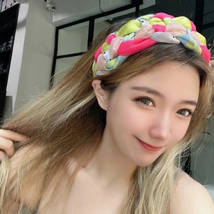 夏季发箍网纱彩色手工辫子宽边遮发际线头箍女高级感发卡网红发饰