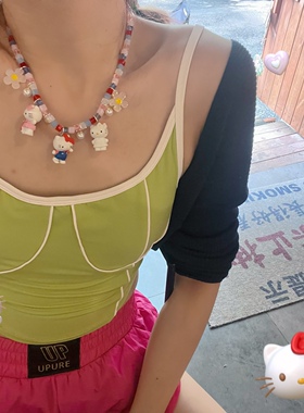 网红KT猫咪组合短款方糖锁骨链