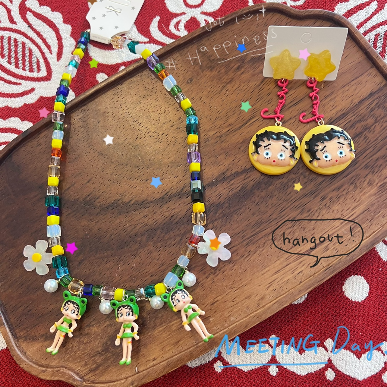 甜酷夏日多巴胺水晶串珠项链女款2025新款趣味卡通贝蒂绿色系颈链