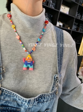 日韩手工米珠项链卡通怪兽