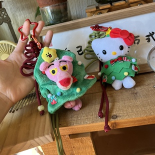 日韩圣诞节车挂KT猫咪粉红豹圣诞树挂件钥匙扣情侣节日礼物网红