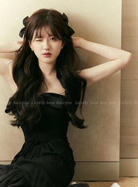 Jisoo赵露思同款发夹复古vintage侧边黑白色蝴蝶结百搭头发饰顶夹
