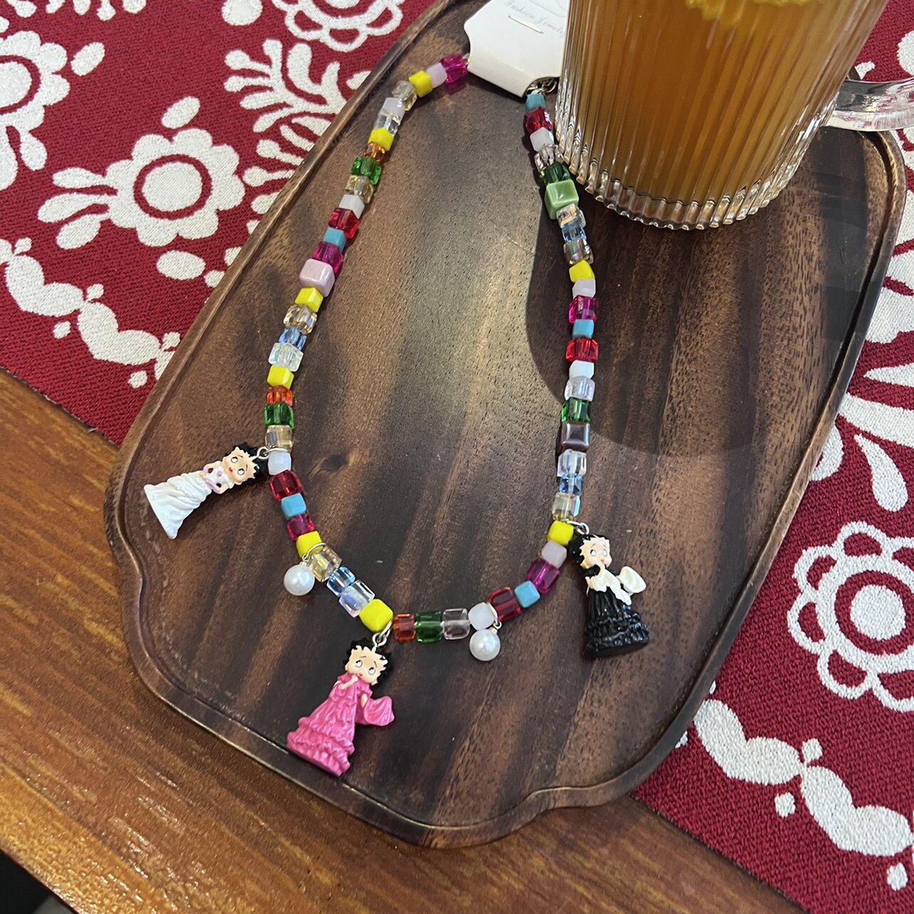 甜酷夏日多巴胺水晶串珠项链女款2025新款趣味卡通贝蒂毛衣链