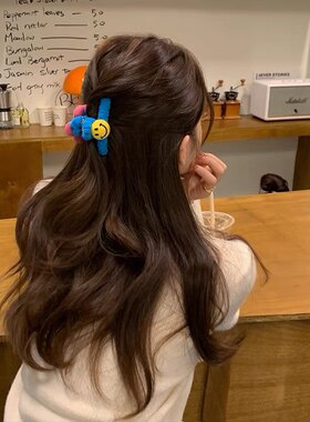 儿童秋冬亮色笑脸卡通笑脸抓夹女童女宝宝亲子毛呢花朵马尾发夹
