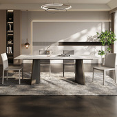 轻奢岩板餐桌椅组合现代简约设计师高端小户型家用奢石大理石餐台