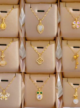 钛钢镶钻锆石精致项链