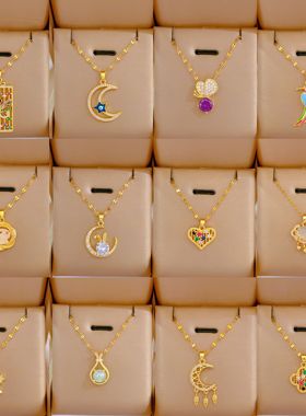 【钛钢】1防掉色防过敏项链 18k金色镶钻轻奢网红锁骨链女饰品新