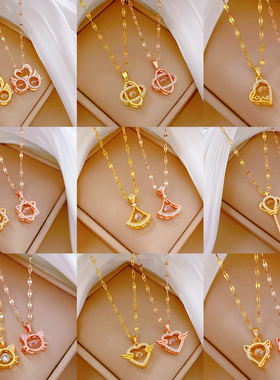 【钛钢】1防掉色防过敏个性轻奢满钻网红气质灵动闪耀项链女简约