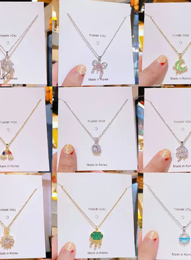 【钛钢】2时尚满钻锆石花朵防掉色防过敏项链热销百搭锁骨链饰品