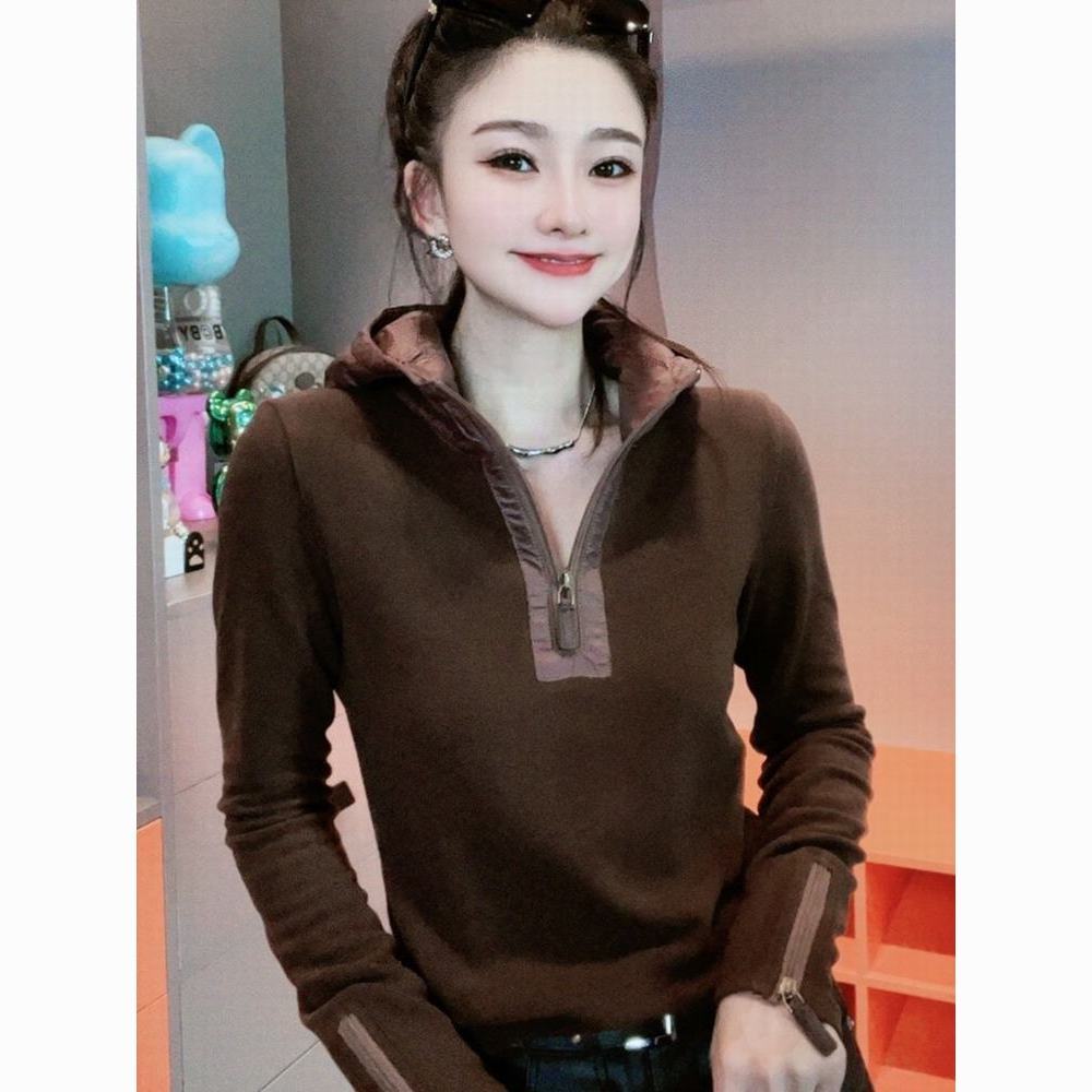 秋冬长袖半拉链加绒加厚连帽上衣