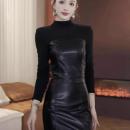 御姐轻熟风拼接皮裙连衣裙女2025秋冬新款 气质感收腰包臀显瘦短裙