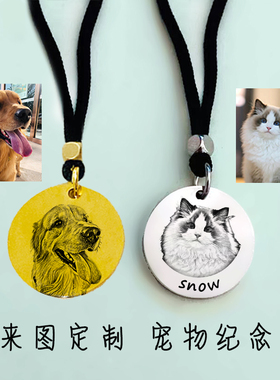 宠物刻名字照片定制项链饰品猫咪狗纪念礼物不掉色挂件绳毛衣链