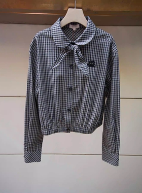 JR 专柜正品2026春季新款 甜美蝴蝶结减龄格子衬衫上衣女XSJ1C02C