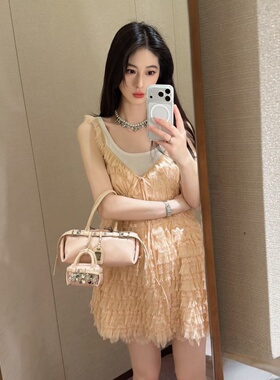 JR 赵露思同款 2026夏季新款气质蕾丝甜美吊带蛋糕连衣裙XSJ3L14D