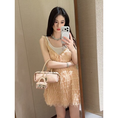 JR 赵露思同款 2026夏季新款气质蕾丝甜美吊带蛋糕连衣裙XSJ3L14D