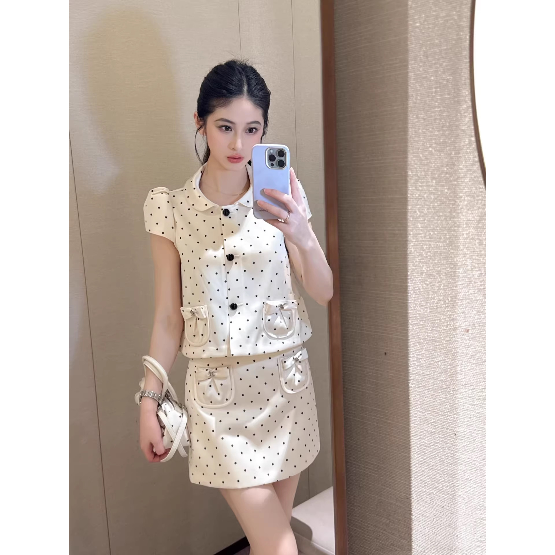 JR专柜正品2026夏季新款赵露思同款娃娃领波点短外套上衣XSJ3S01D