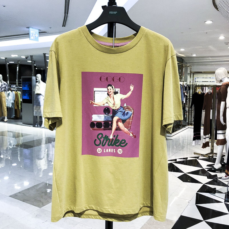the republic of korea Domestic Agency purchase BENETTON 2019 Autumn t-shirt BATS16-941 Korean bubble gum Hin the Women's clothing/Boutique , T-shirt  category - from Buy2taobao.com to provide professional Taobao agent buy service