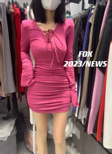 显瘦连衣裙气质新款 长袖 包臀裙女 绑带春季 修身