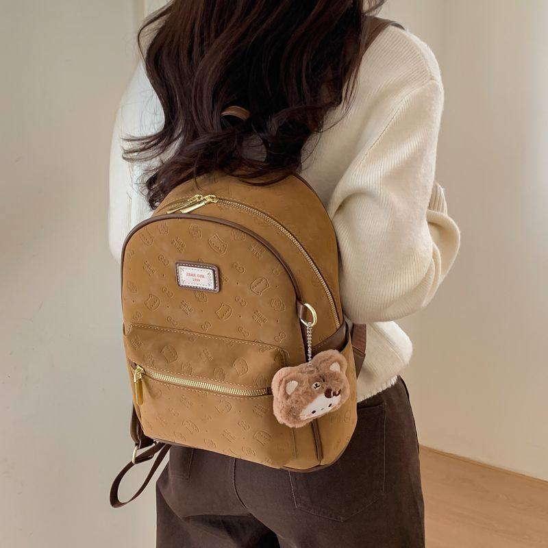 复古可爱通勤2026双肩包时尚印花新款大容量大学生书包背包