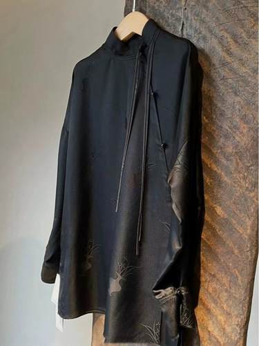 新中式国风打底衫小众黑色衬衫