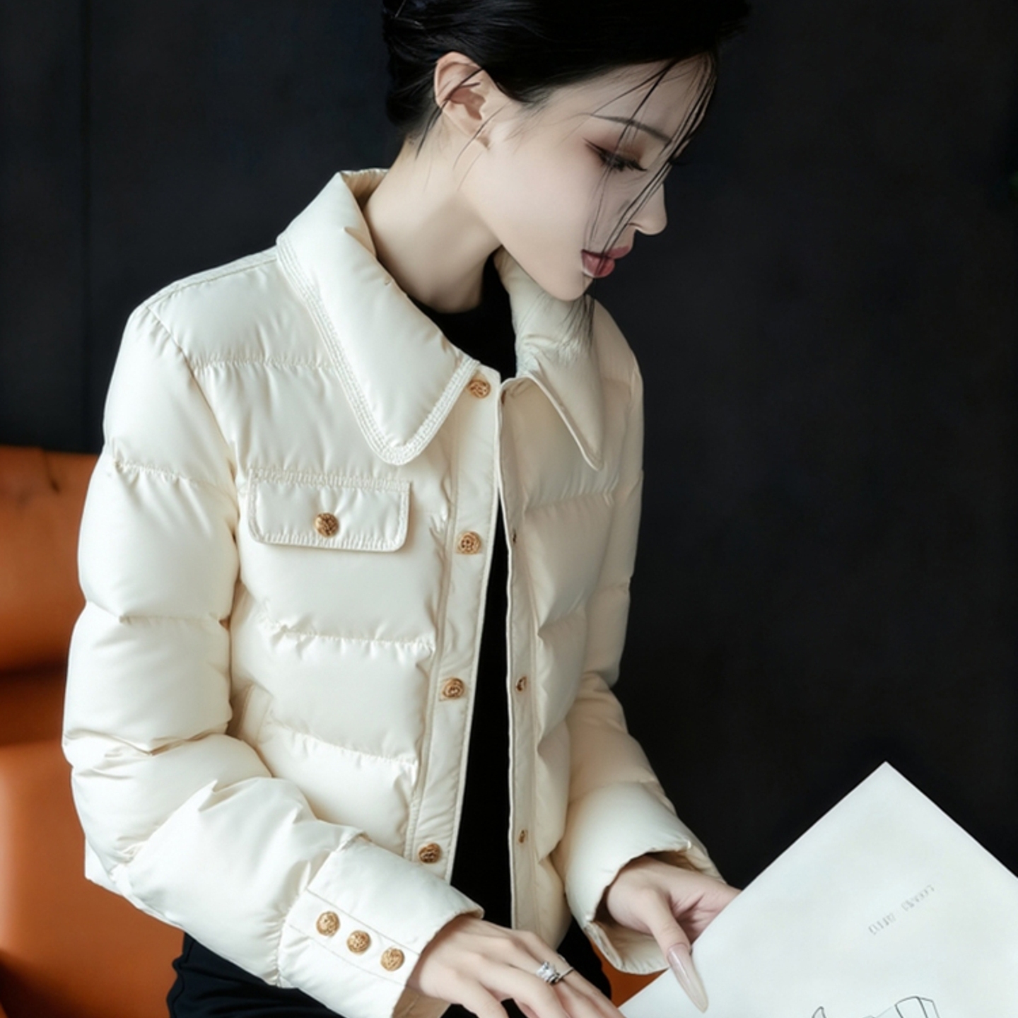 外贸撤回棉服女款冬季气质轻奢高端时髦洋气加厚保暖白色加棉外套