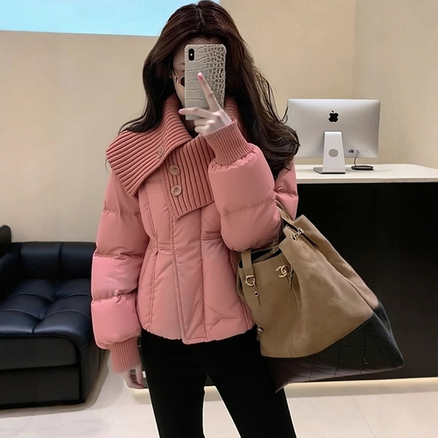 外贸撤回厚外套高端时髦洋气减龄小香风韩系气质粉色夹棉外套女